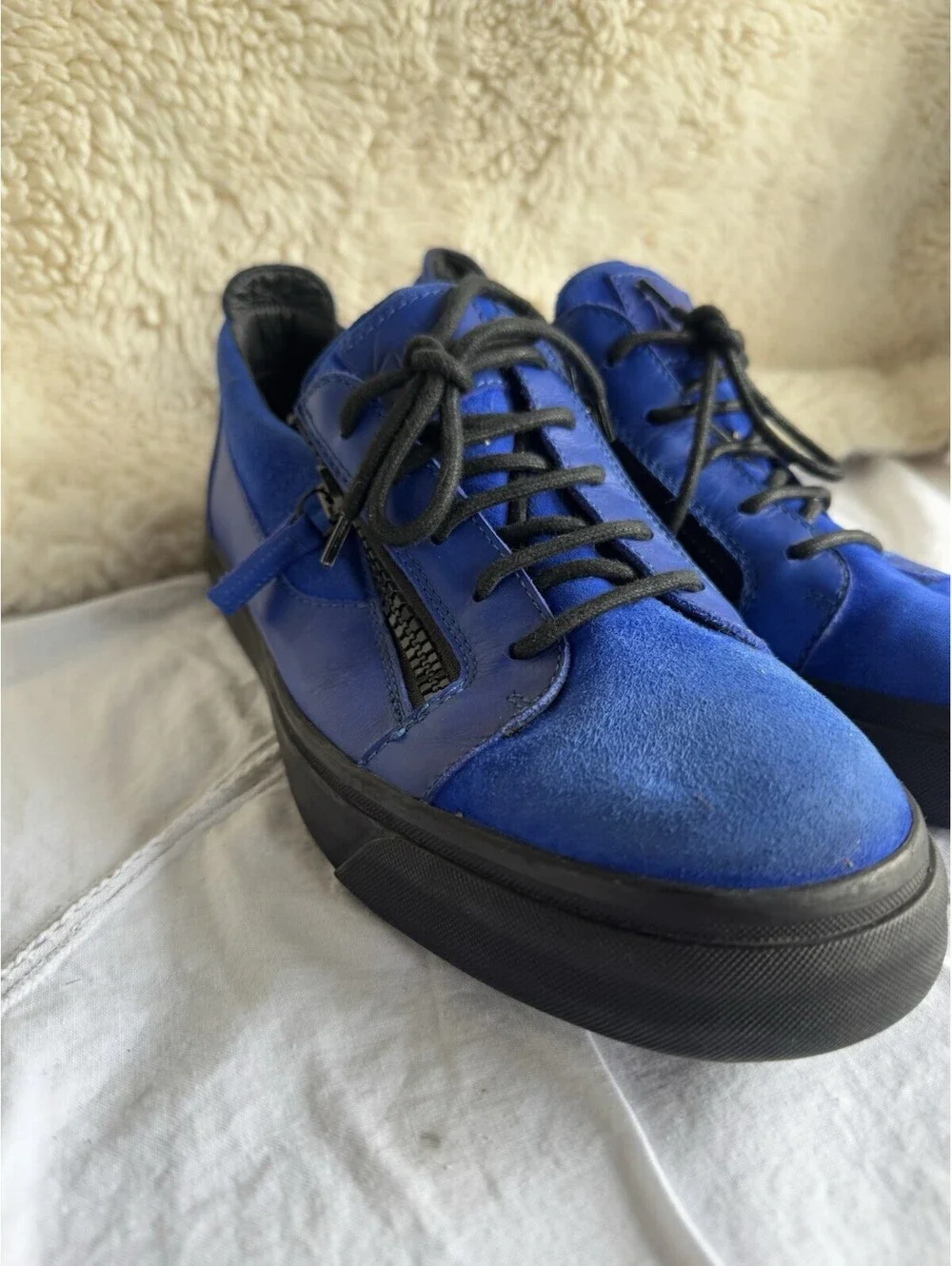 Giuseppe Zanotti Blue Leather Frankie Low Top Sneakers Size 43.5